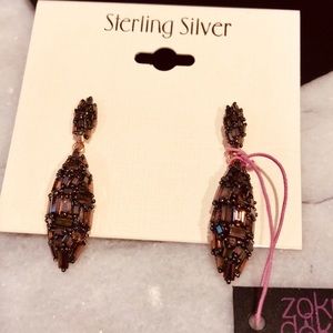 Smoky Topaz Cubic Zirconia Bagguette Marquise Drop Earring-Boutique